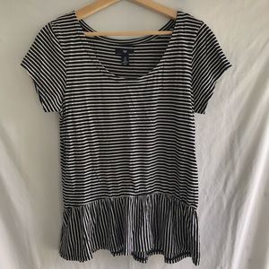Gap Navy & White Striped Peplum Short Sleeve Tee